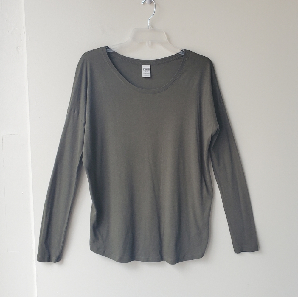 VS Pink Long Sleeve Dark Green Top